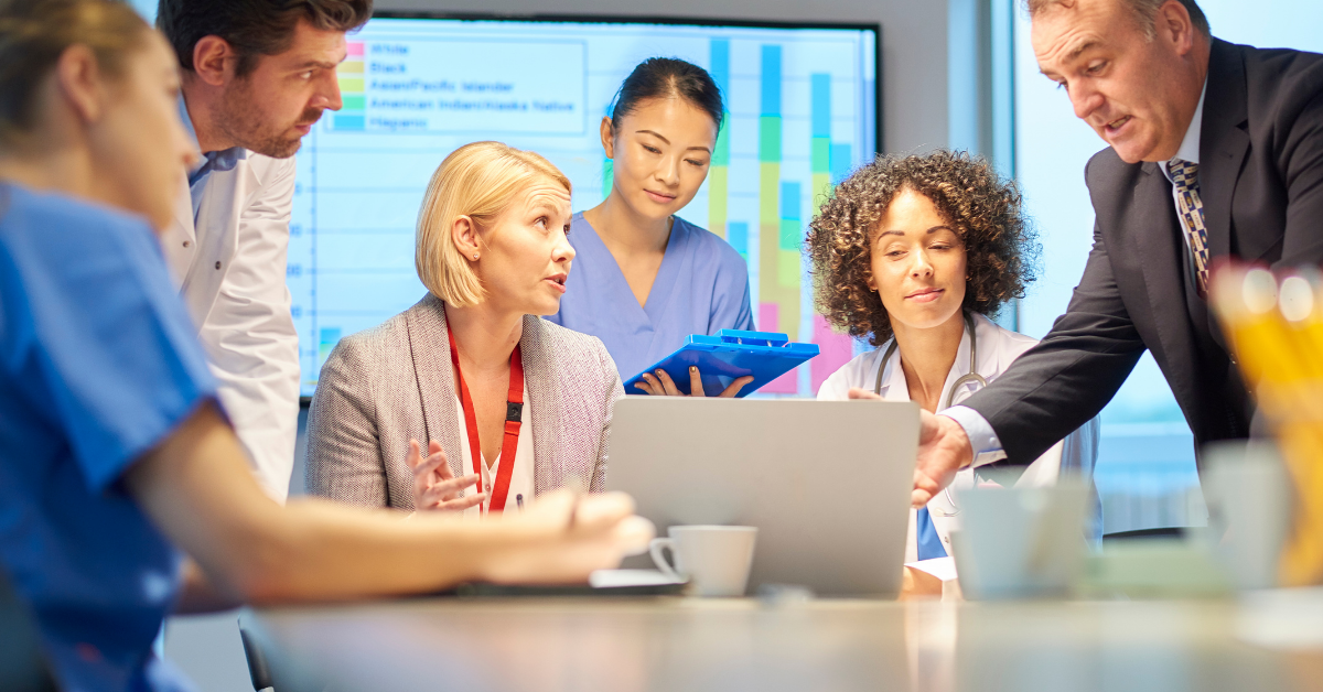 Healthcare Employer staff discussing a transition to practice program